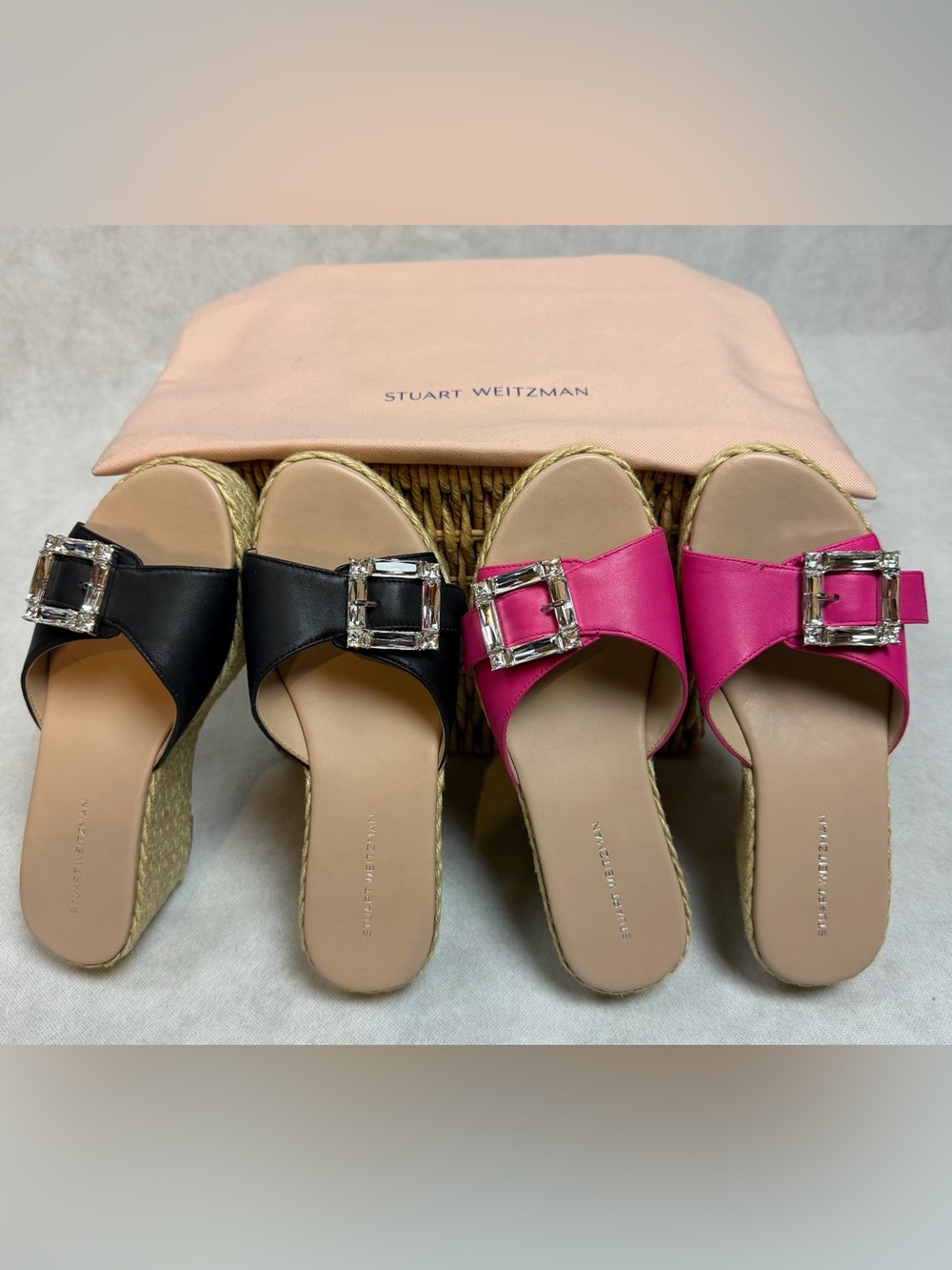 Stuart Weitzman June 75 Wedge Slide Sandals Bundle Black Pink Size 6 New